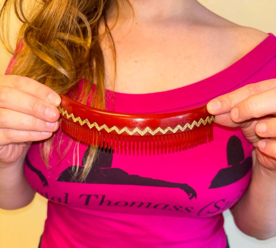 1940s French Early Plastic Amber Zig Zag Hair Comb product image