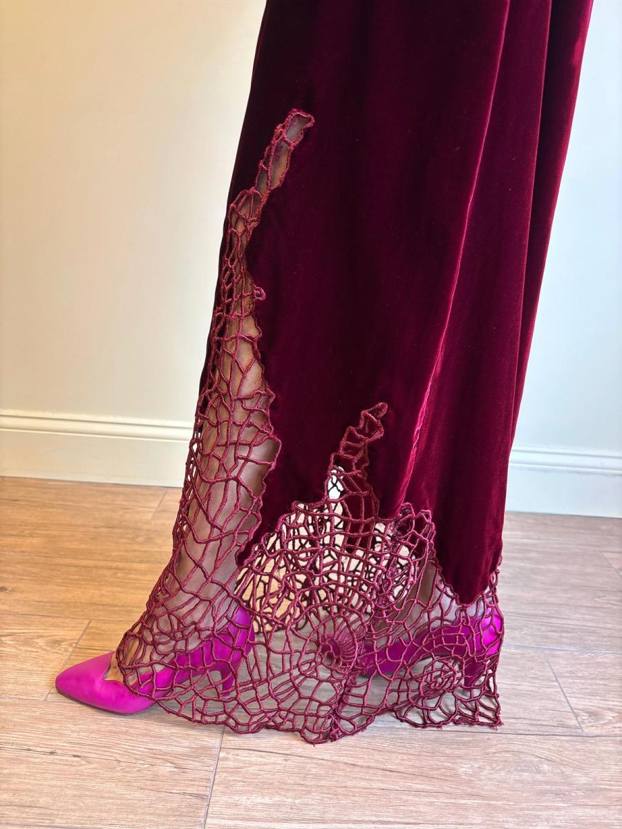 90s Laetitia Hecht Red Velvet Cobweb Gown product image