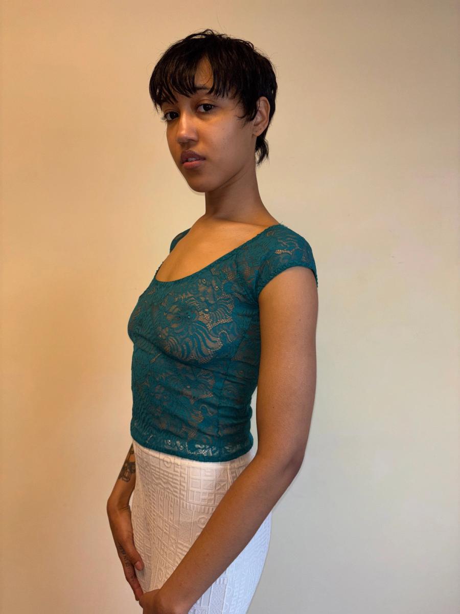 Krizia Teal Tiger Lace Tee  product image