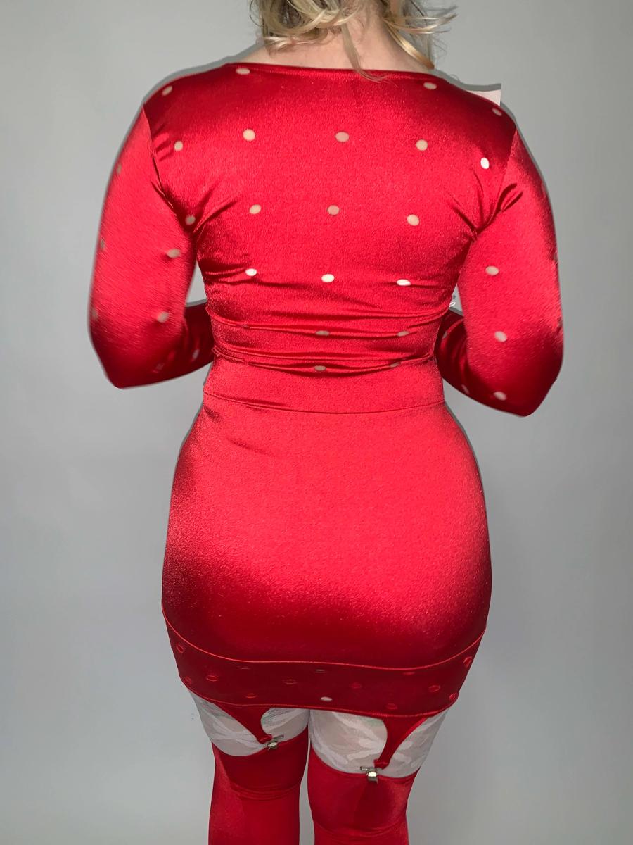 80s Deadstock Stretch Satin Hole-punch Dress  product image