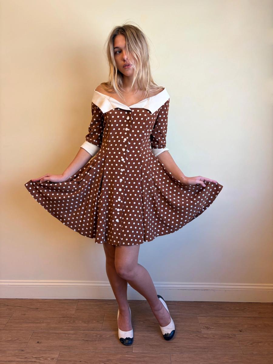 Vintage Norma Kamali Brown Polka Dot Dress product image