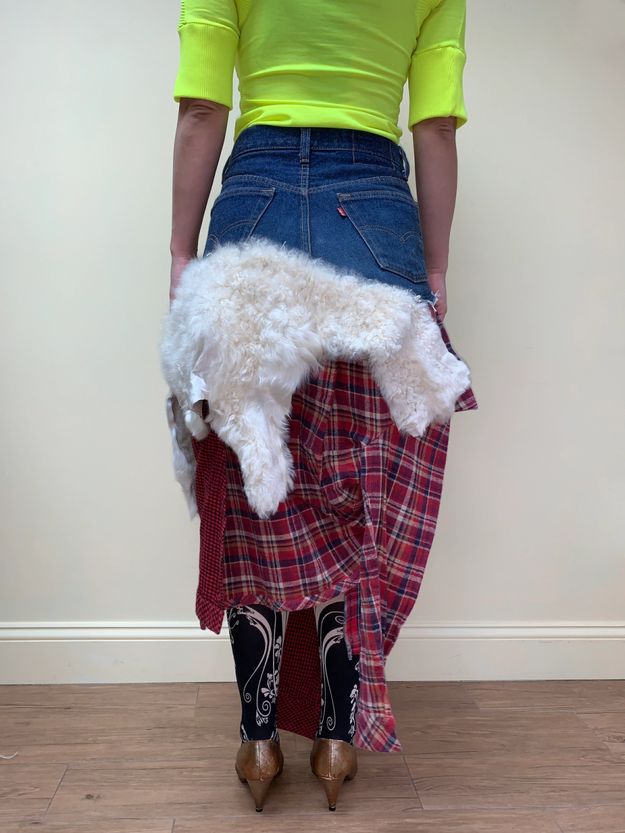 Tomoki Yurita Patchwork Skirt with Plaid Denim and Shearling product image