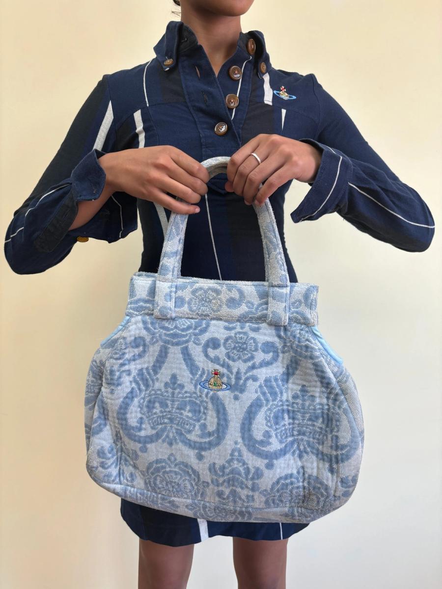 90s Vivienne Westwood Blue Terrycloth Crown Purse product image