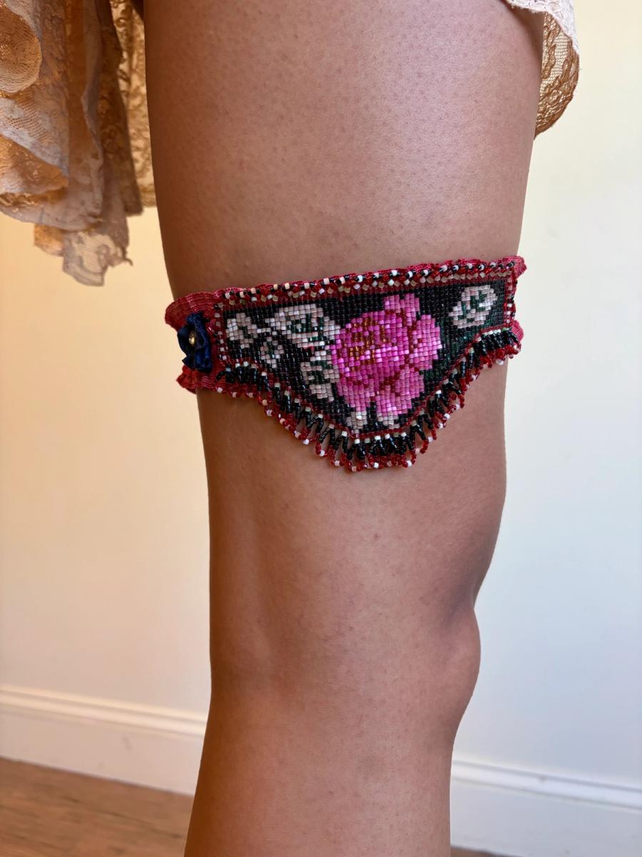 Rare 1920s Beaded Flower Garters product image