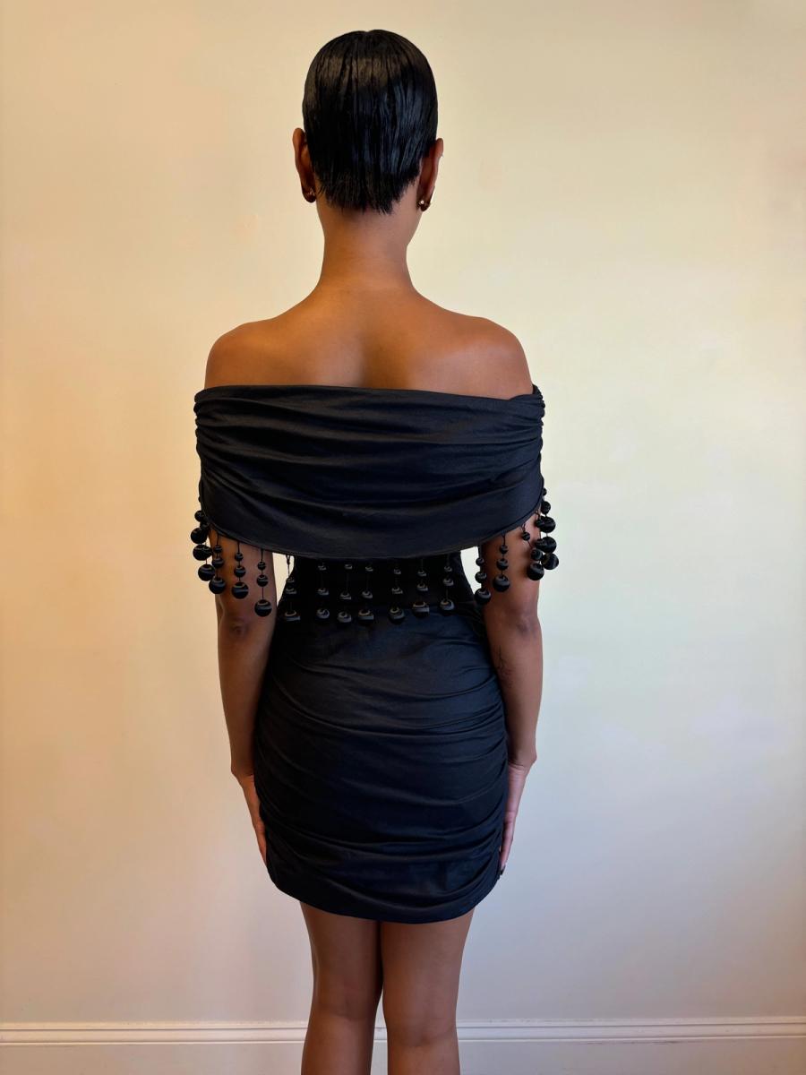 80s Victorio & Lucchino Black Bauble Cutout Dress product image