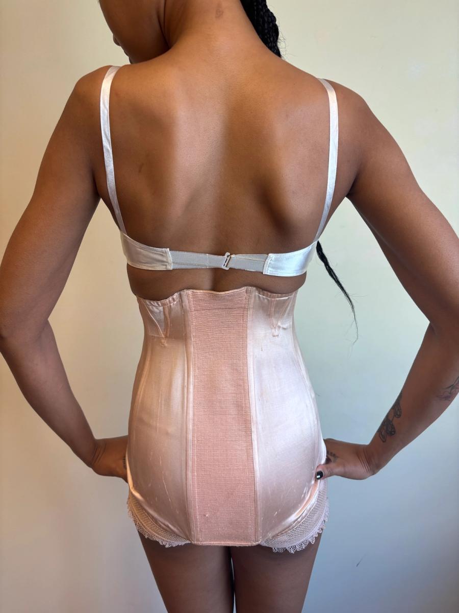 White Satin French Bullet Bra with Embroidered Front product image