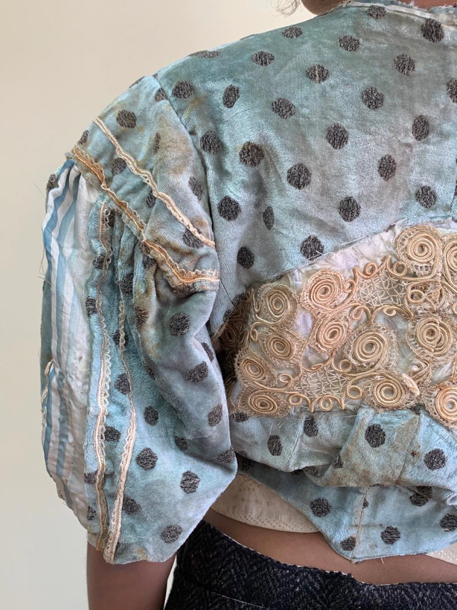 1890s Velveteen Teal Bodice with Balloon Sleeves  product image