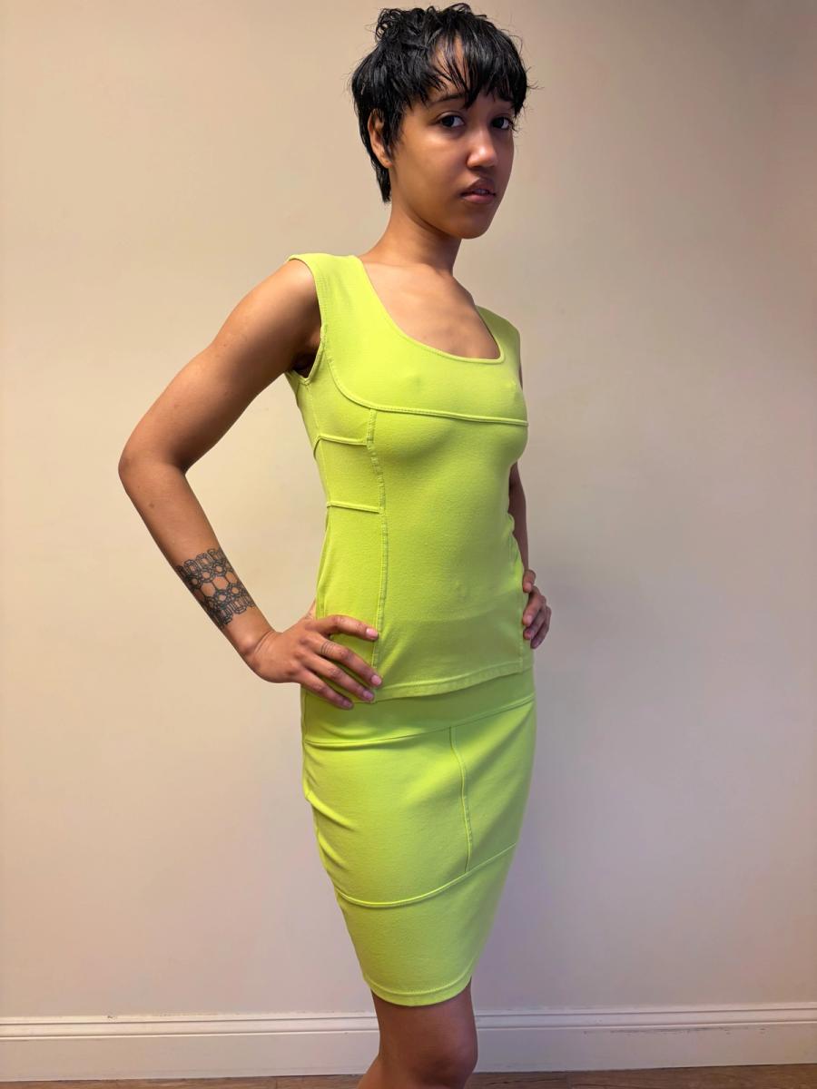 80s Claude Montana Lime Green Seamed Set product image