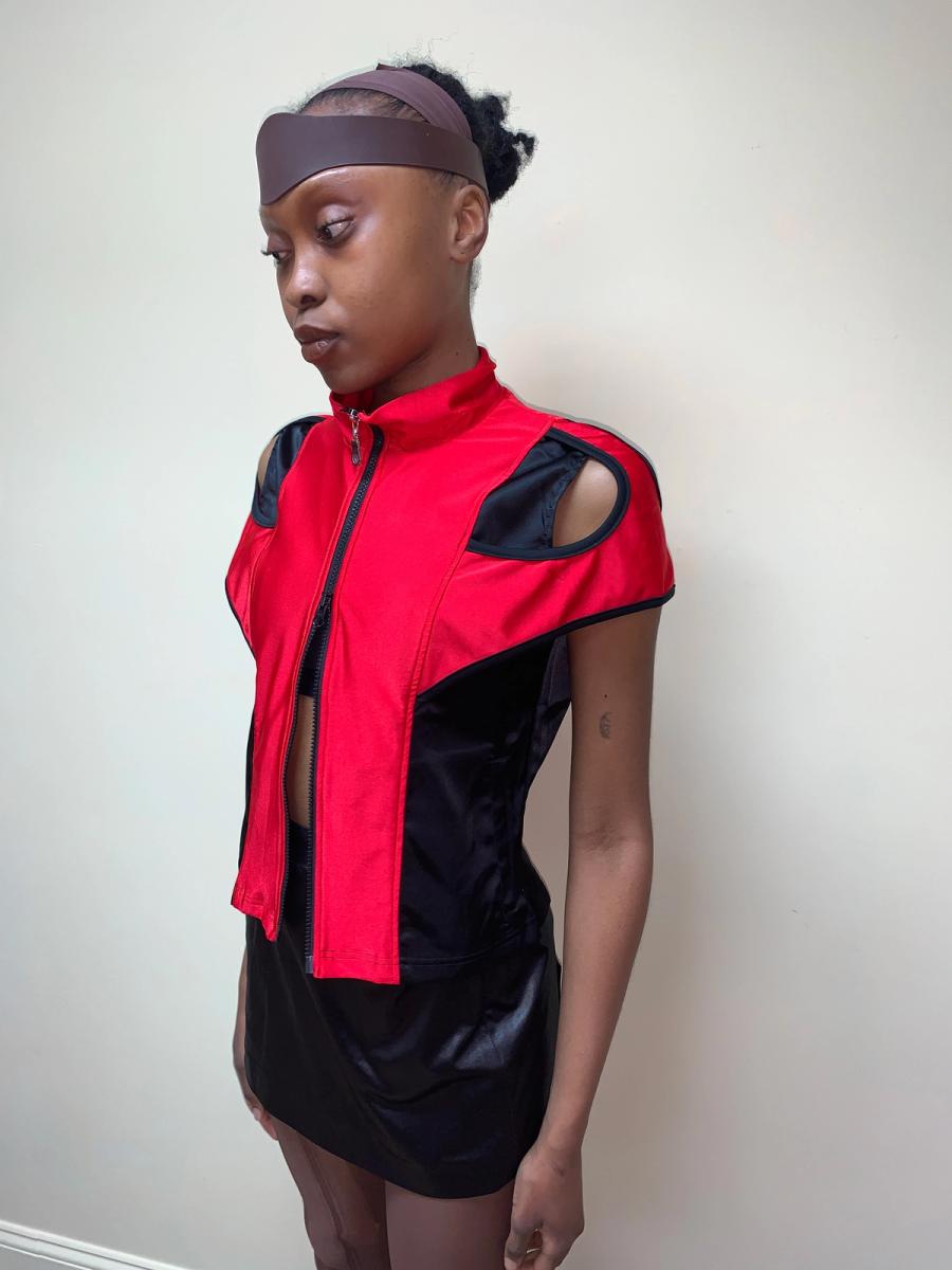 90s Fötus Red and Black Cutout Top