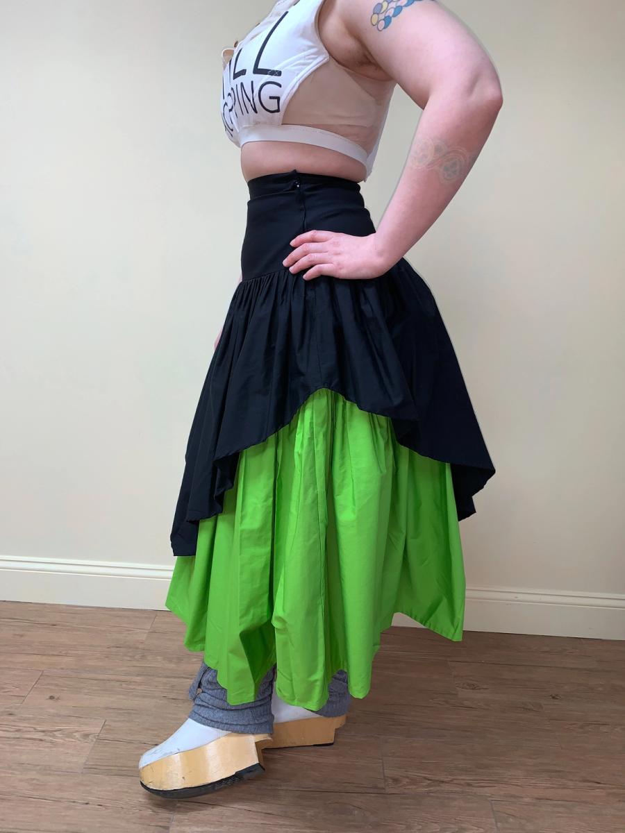 80s Norma Kamali Green and Black Voluminous Skirt product image