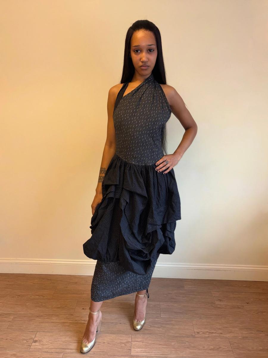 80s Popy Moreni Asymmetrical Ruched Dress product image