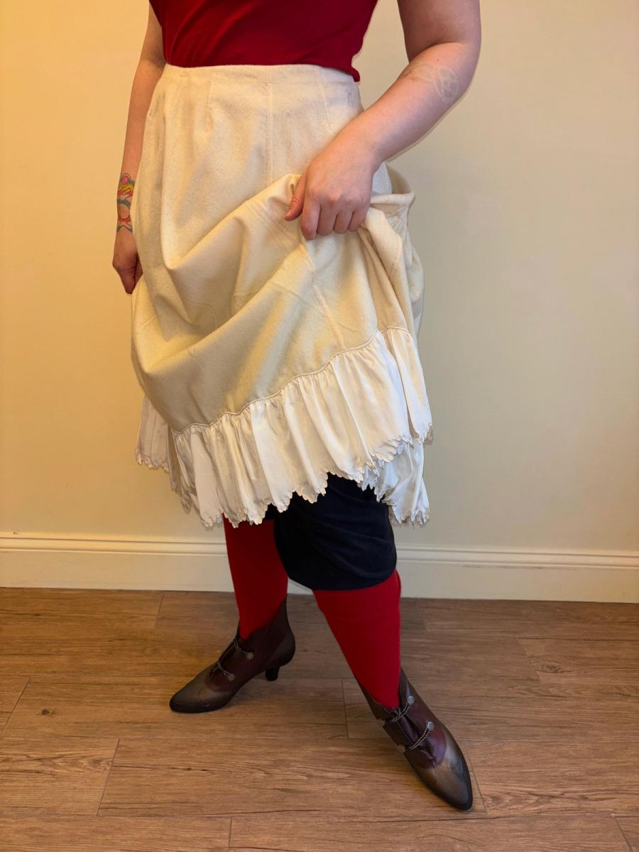 Antique French Short Flannel Petticoat with Scalloped Silk Trim product image