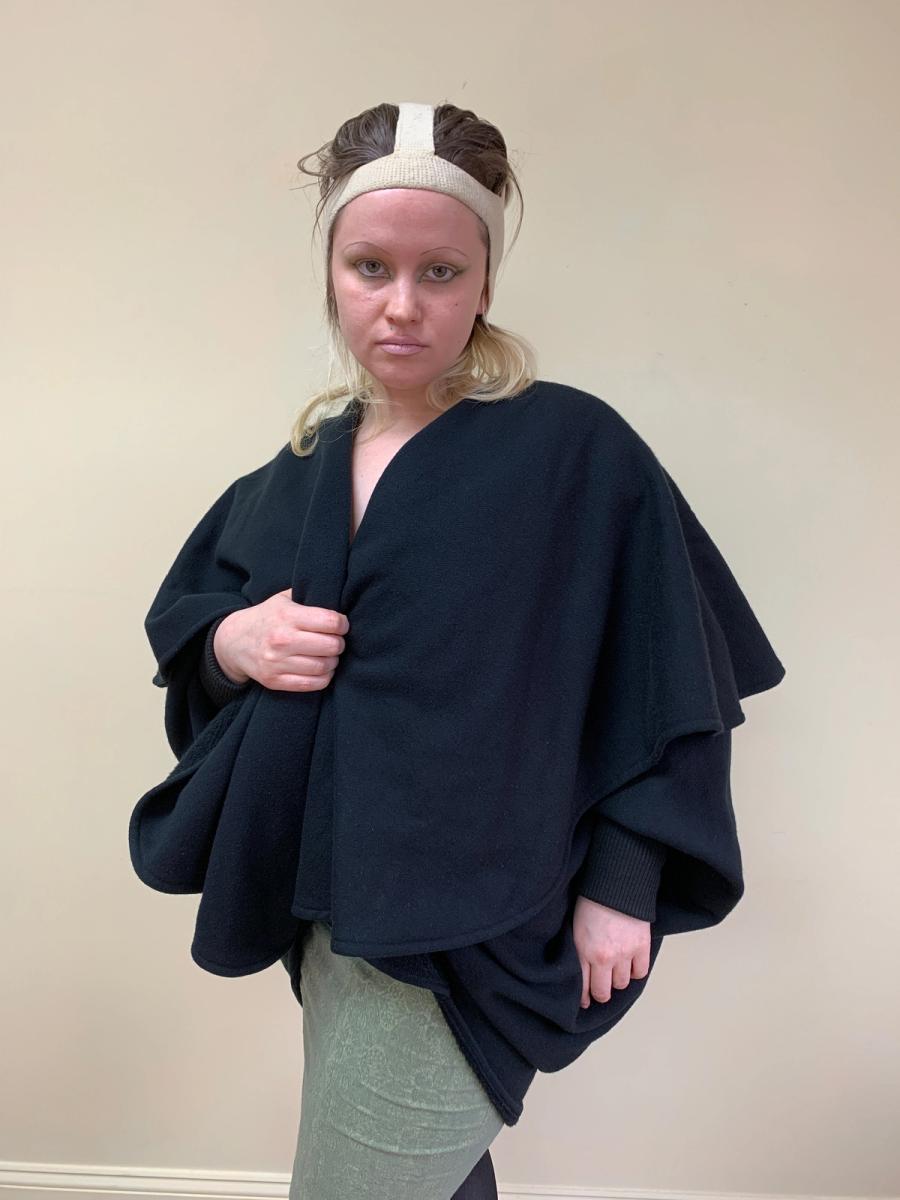 Norma Kamali 1980s Fleece Cocoon Coat in Black product image