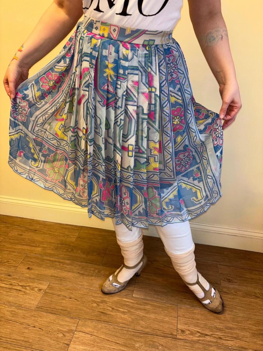 80s Ungaro Pleated Floral Chiffon Skirt  product image