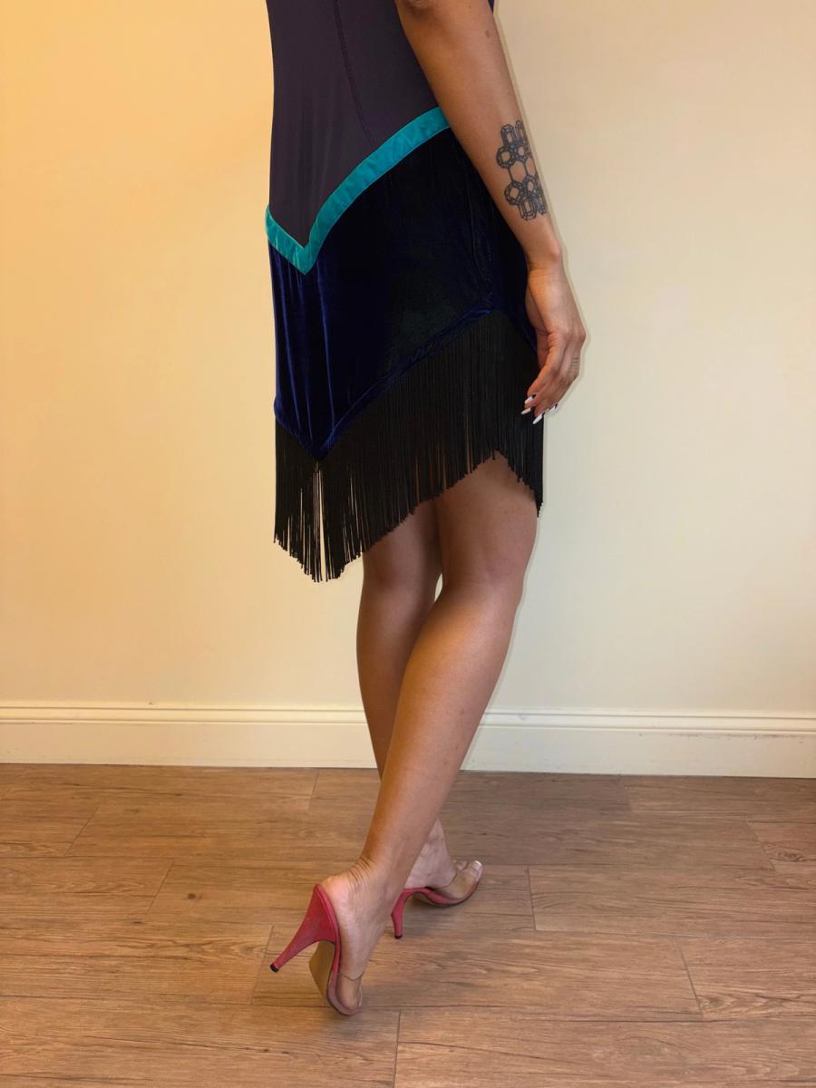 90s Ozbek Velvet and Fringe Dress product image