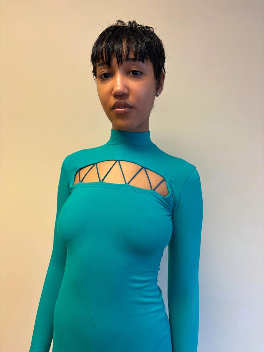 Vintage Chantal Thomass Cutout Teal Bodycon Dress product image