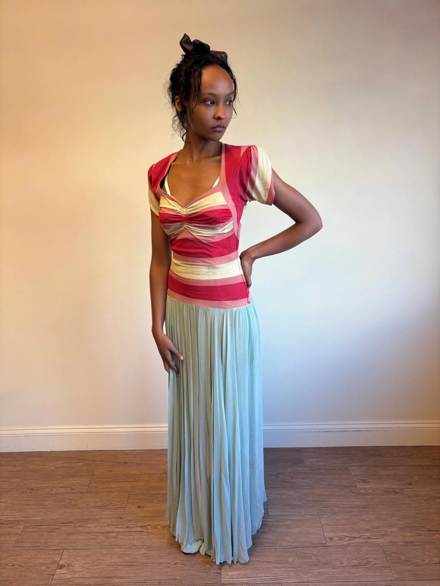 1940s Striped Knit Dress with Chiffon Skirt product image