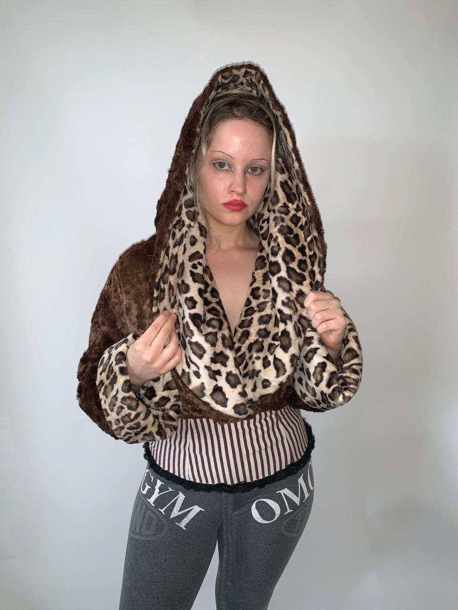 Norma Kamali Leopard Shawl Cropped Jacket 