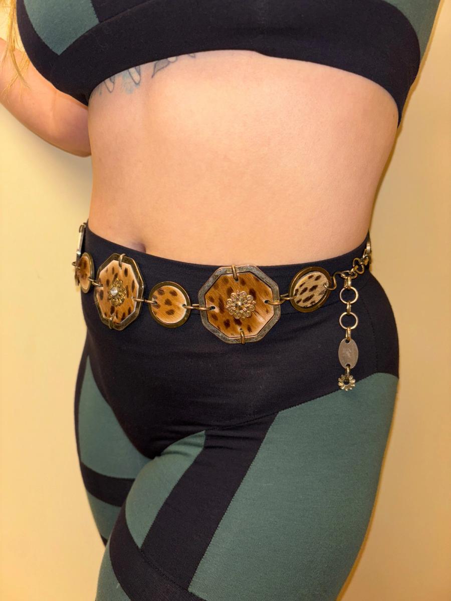 80s French Leopard Print Cowhide Belt product image