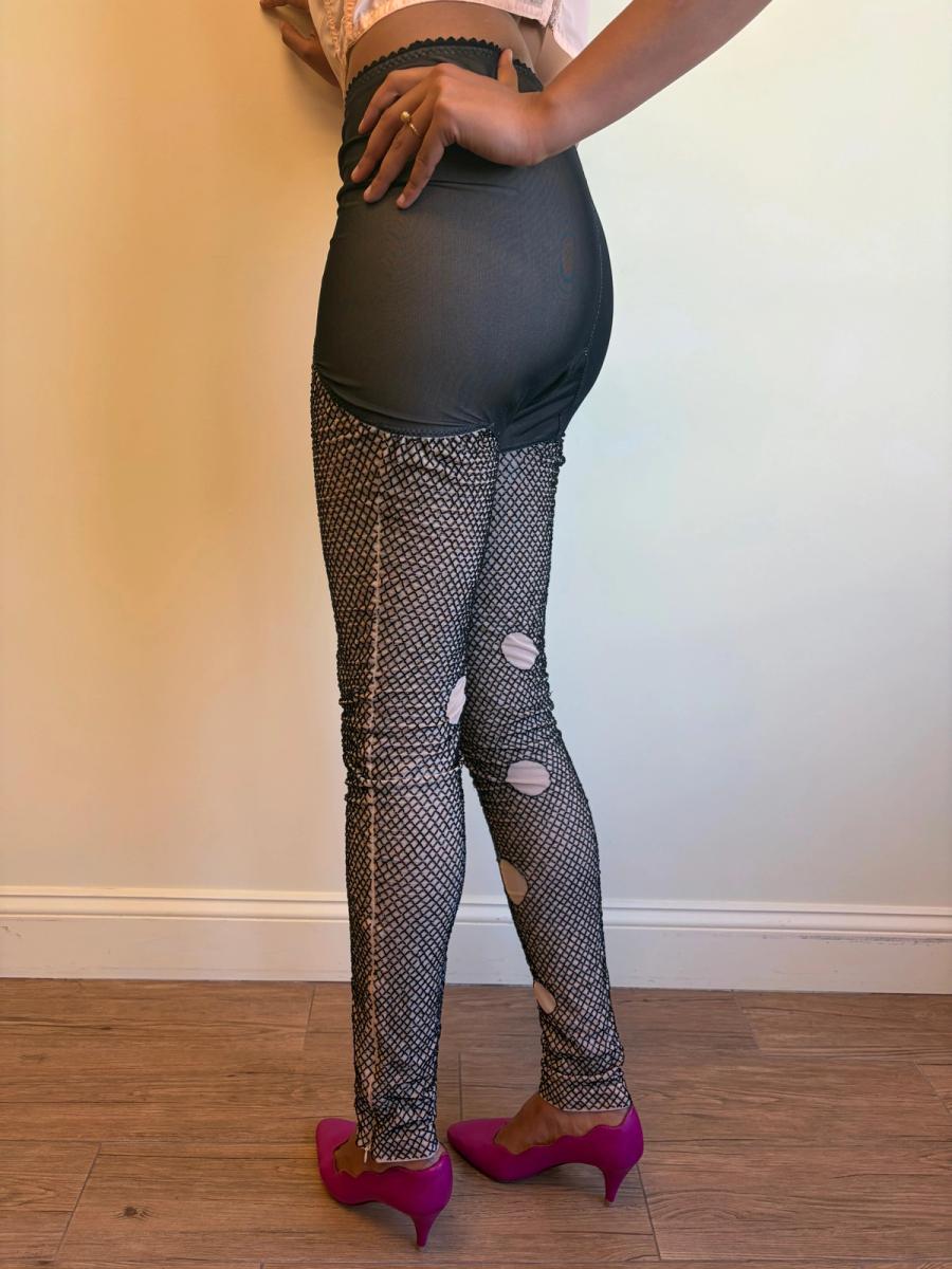 Vintage Marjan Pejoski Beaded Trompe L'oeil "Torn" Fishnet Leggings product image