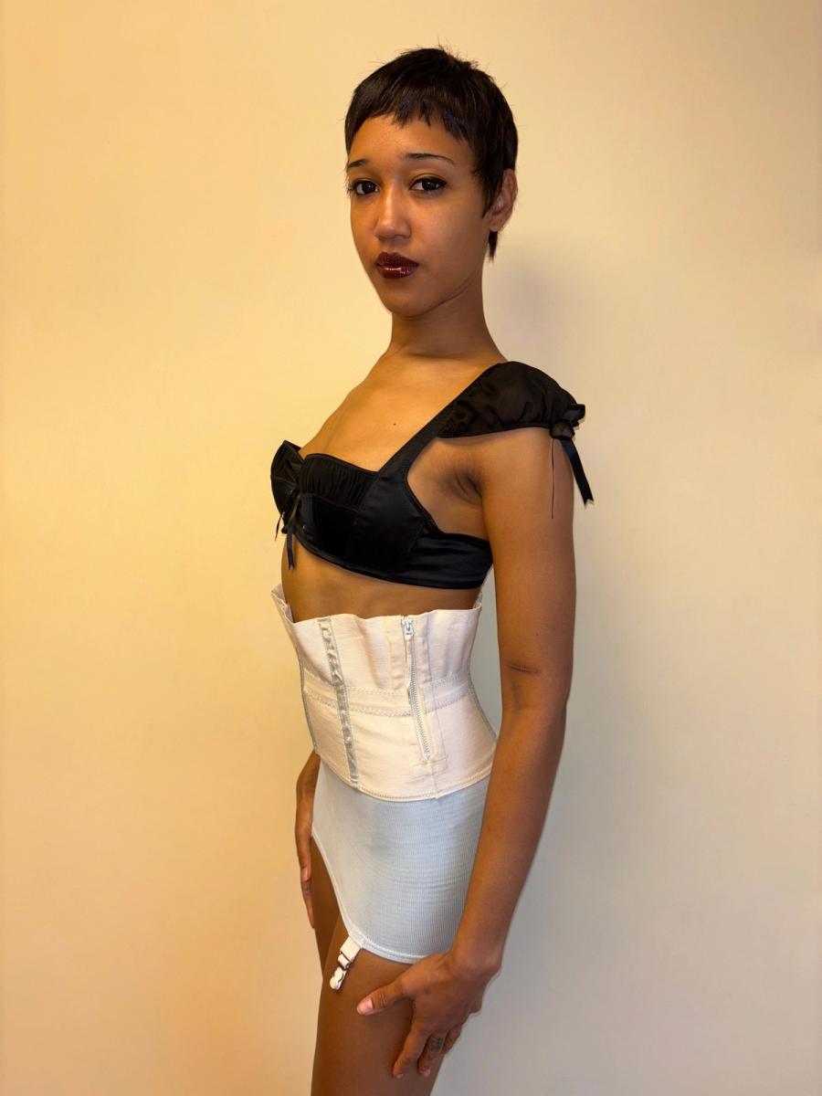 30s or 40s Rubber Baby Blue and White Waist Cincher product image