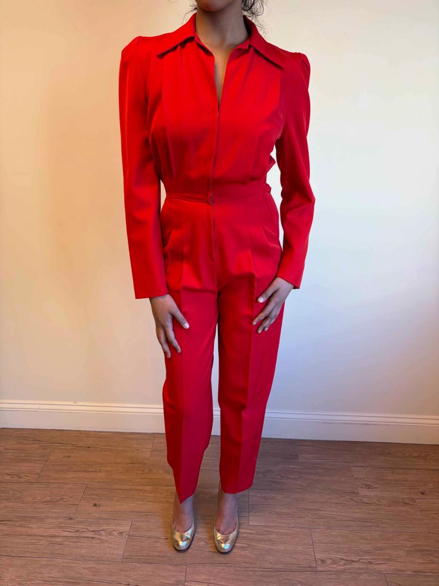 1970s OMO Norma Kamali Cherry Red Jumpsuit  product image