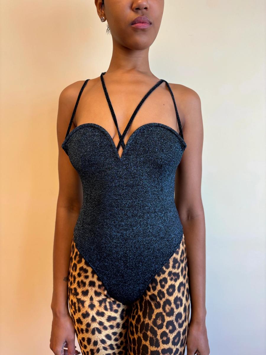 80s Nikos Apostolopoulos Blue Sparkly Underwire Leotard product image