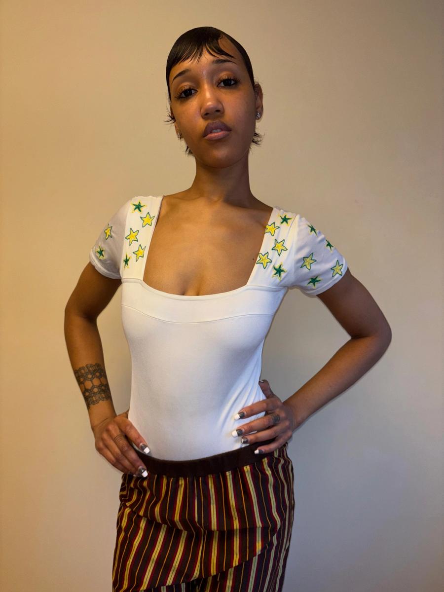 Christian Llinares Satin Leotard with Green Stars product image