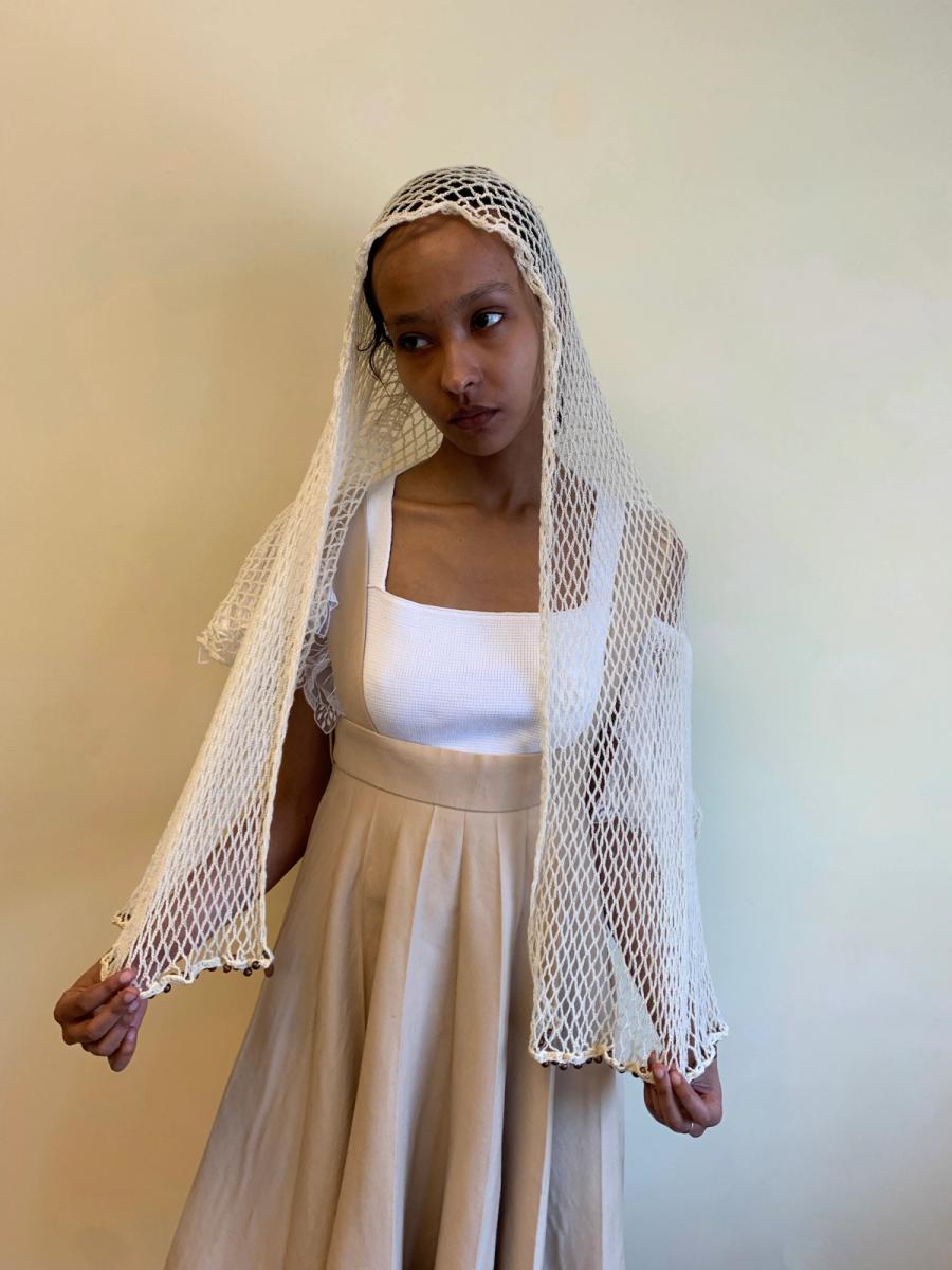 Maria Calderara Knit Fishnet Beaded Shawl product image
