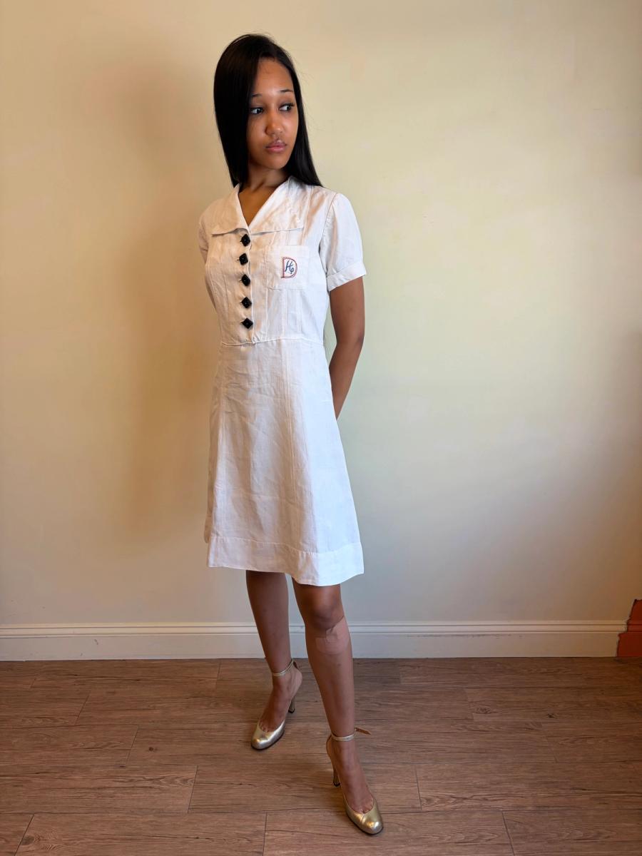 1940 French "Restriction Era" Linen Monogram Dress  product image