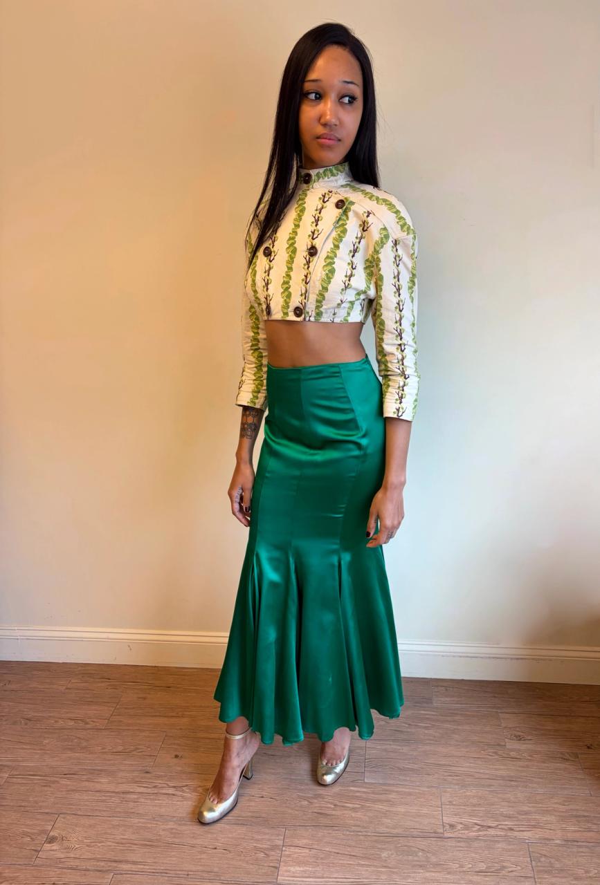 1980s Norma Kamali OMO Emerald Green Trumpet Skirt  product image