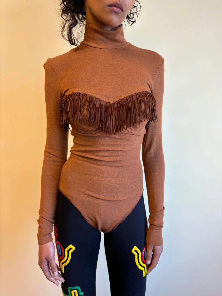 90s Chantal Thomass Brown Fringe Leotard product image