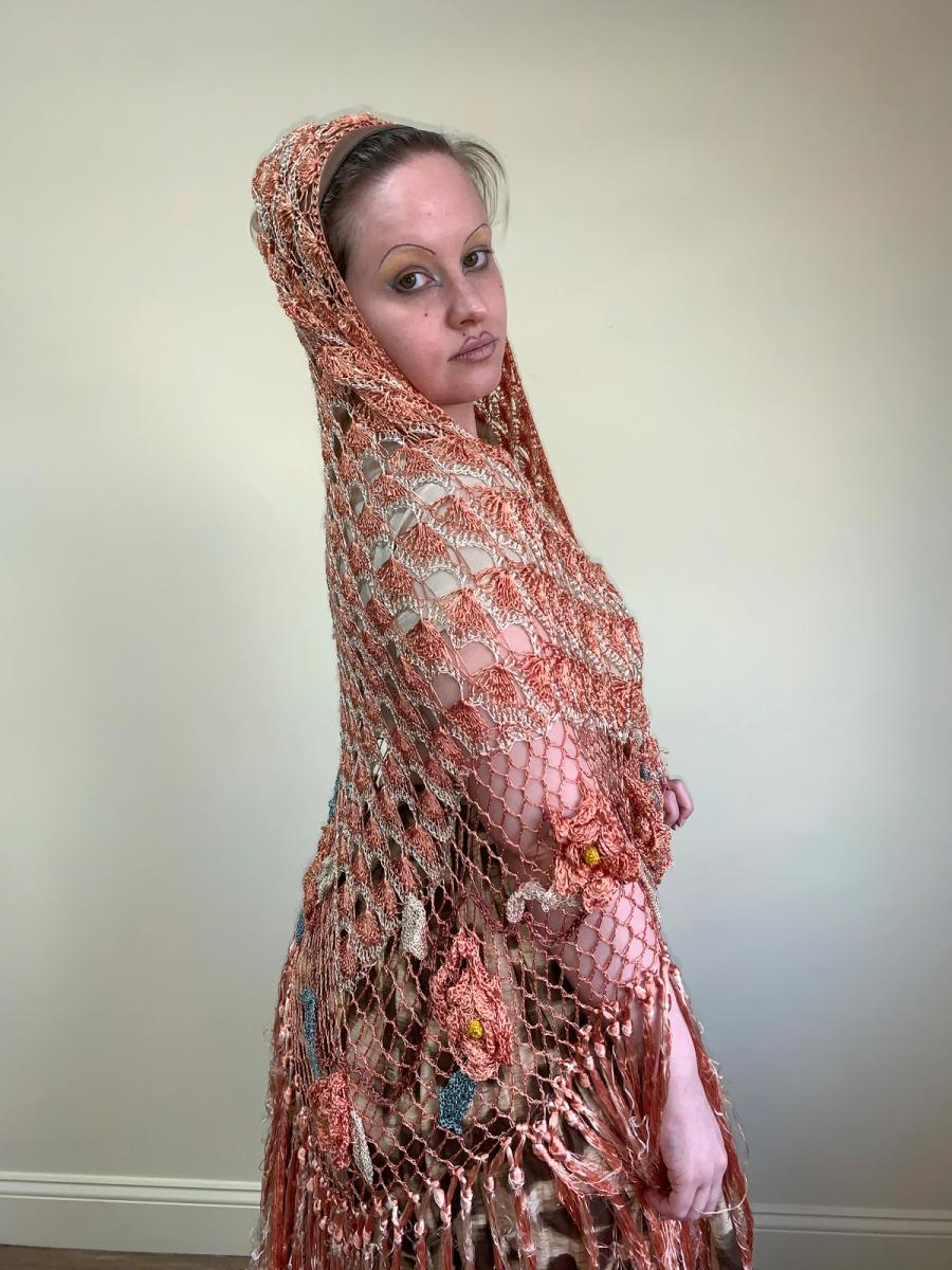 1920s Dimensional Flower Silk Shawl product image