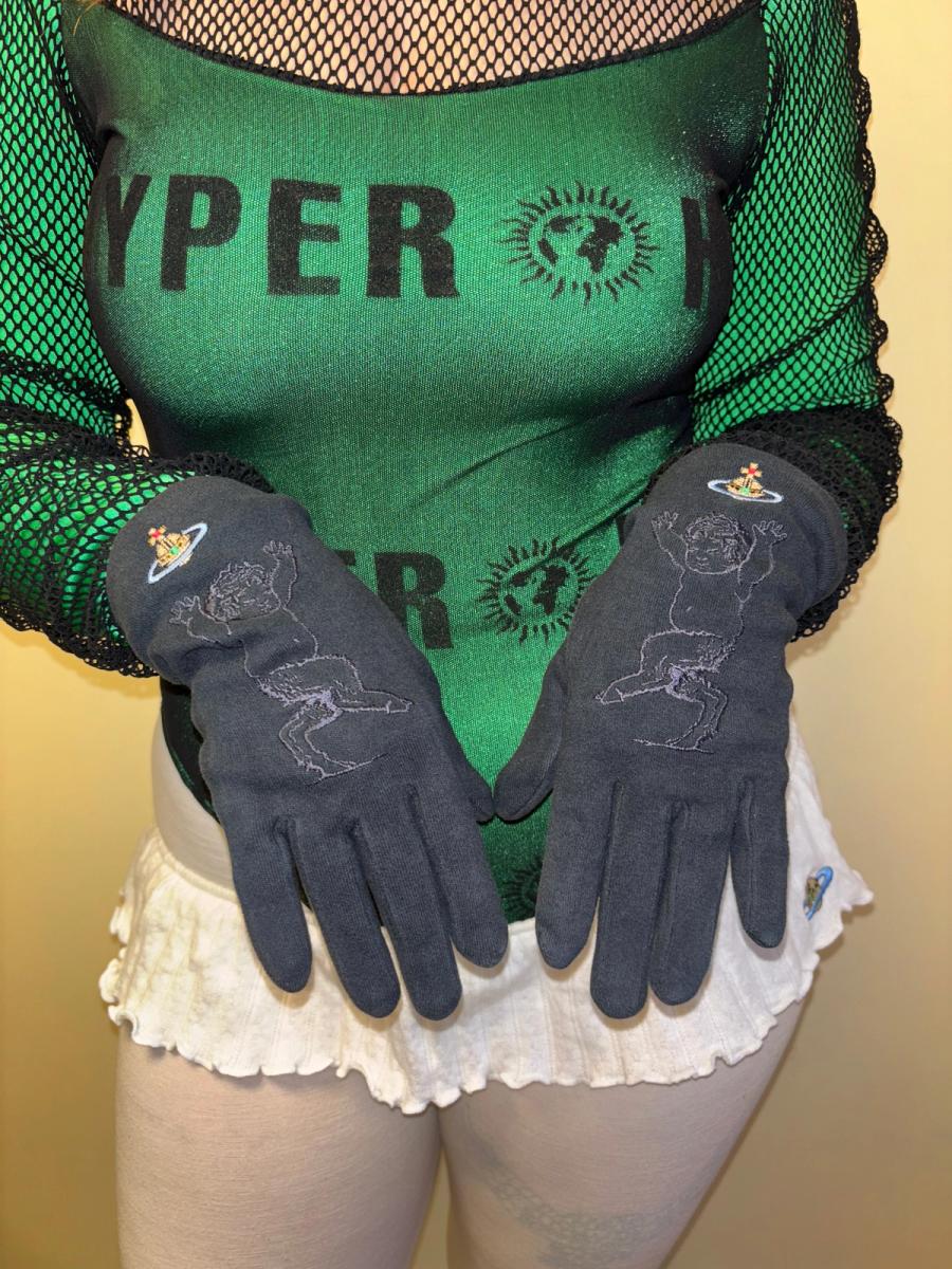 90s Vivienne Westwood Black Velvet Baby Satyr Gloves product image