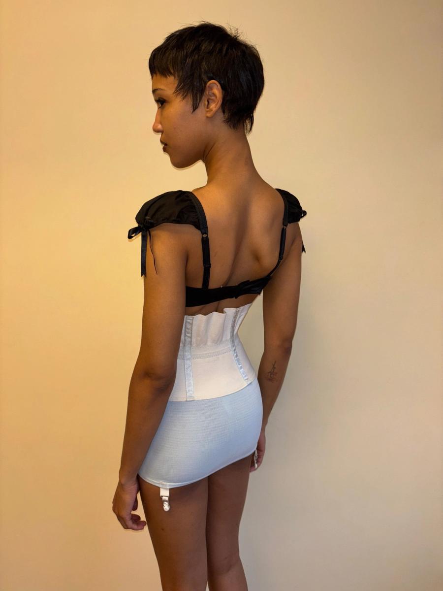 30s or 40s Rubber Baby Blue and White Waist Cincher product image
