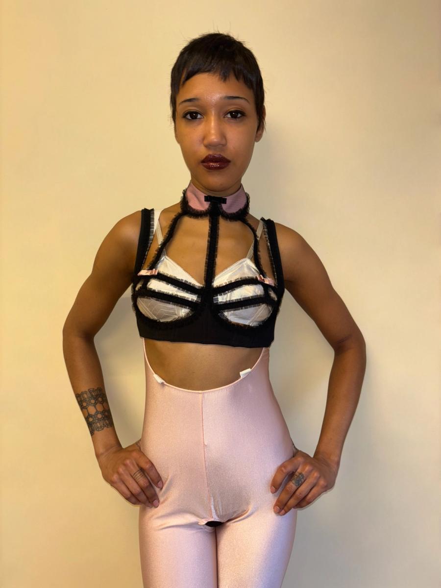 Chantal Thomass Collared Mesh Pleated Lattice Bra product image