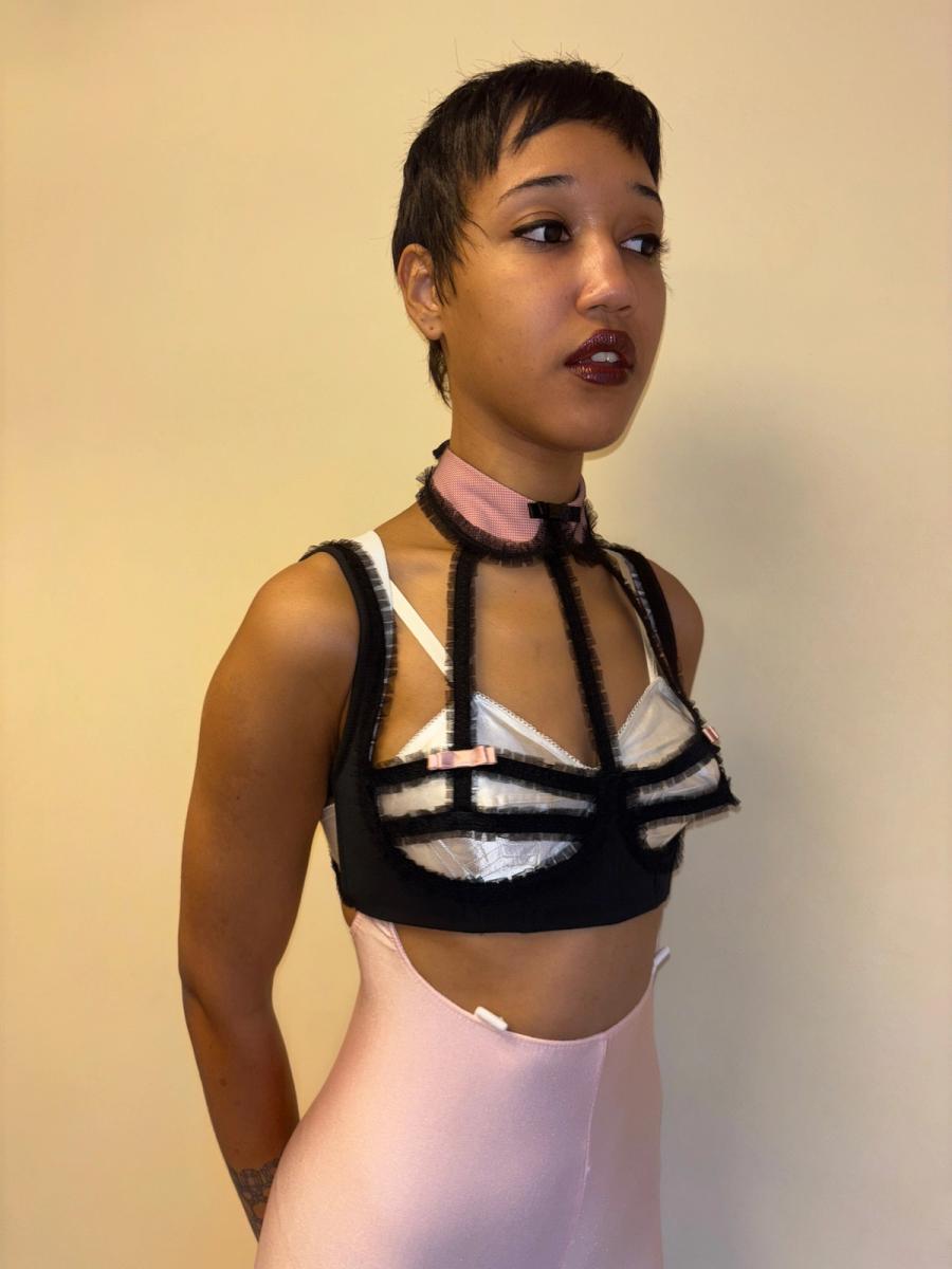 Chantal Thomass Collared Mesh Pleated Lattice Bra product image