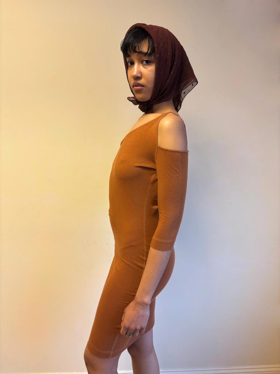 80s Claude Montana Brown Cutout Dress product image