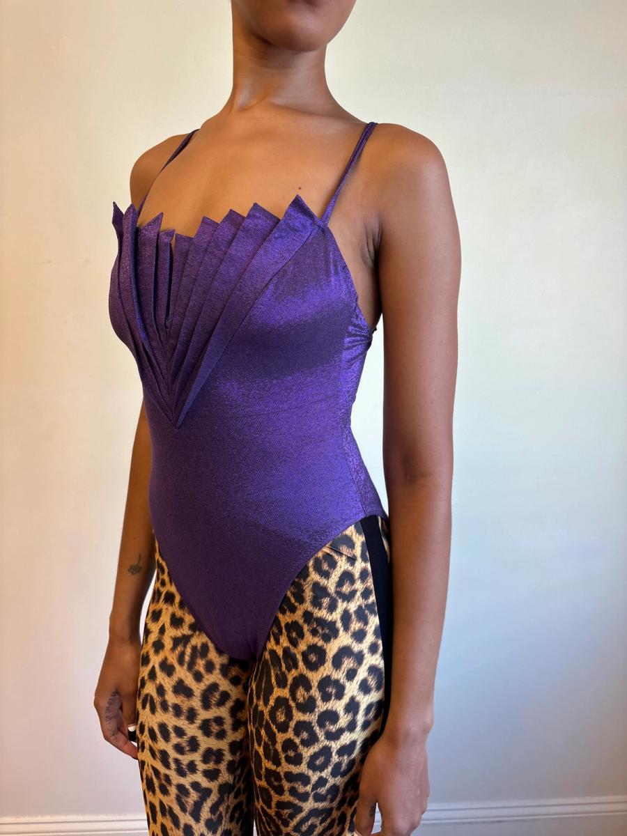 80s Nikos Apostolopoulos Purple Fan-pleated Bodysuit product image
