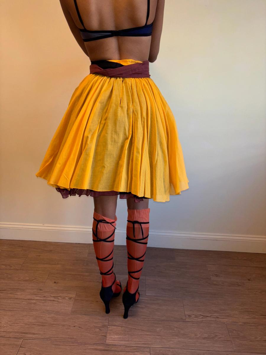 80s Victorio & Lucchino Layered Multi Color Linen Skirt product image