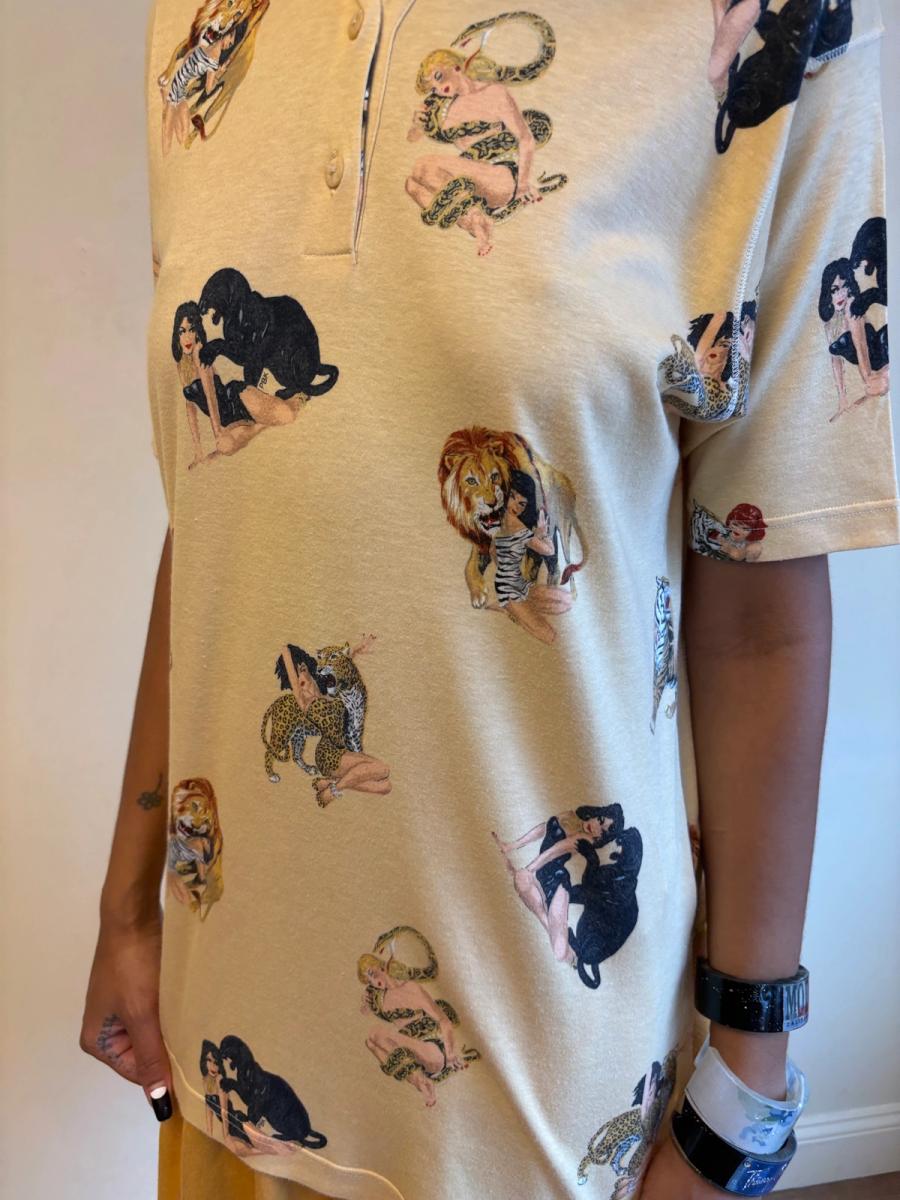 80s Krizia Pin-up Girl and Big Cat Shirt product image
