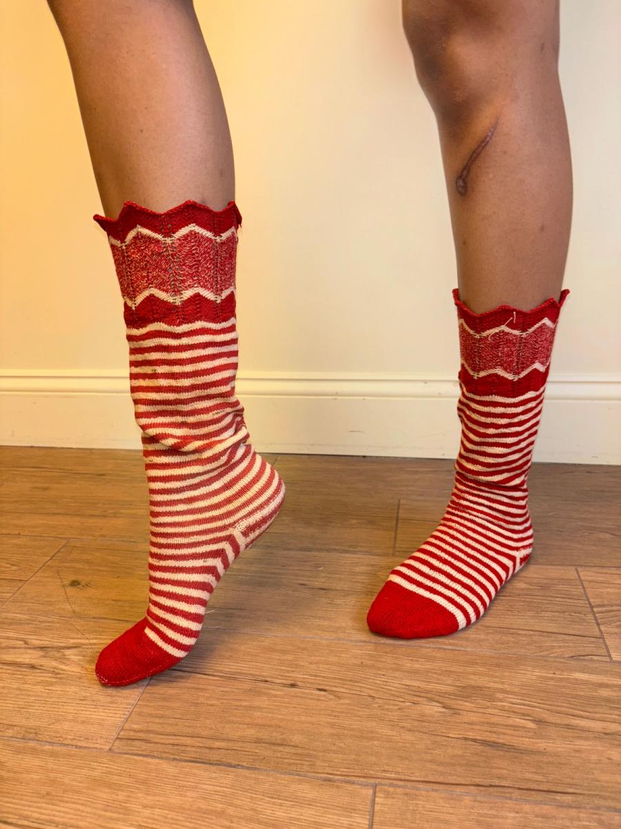 Antique Red and White Striped Knit Socks product image