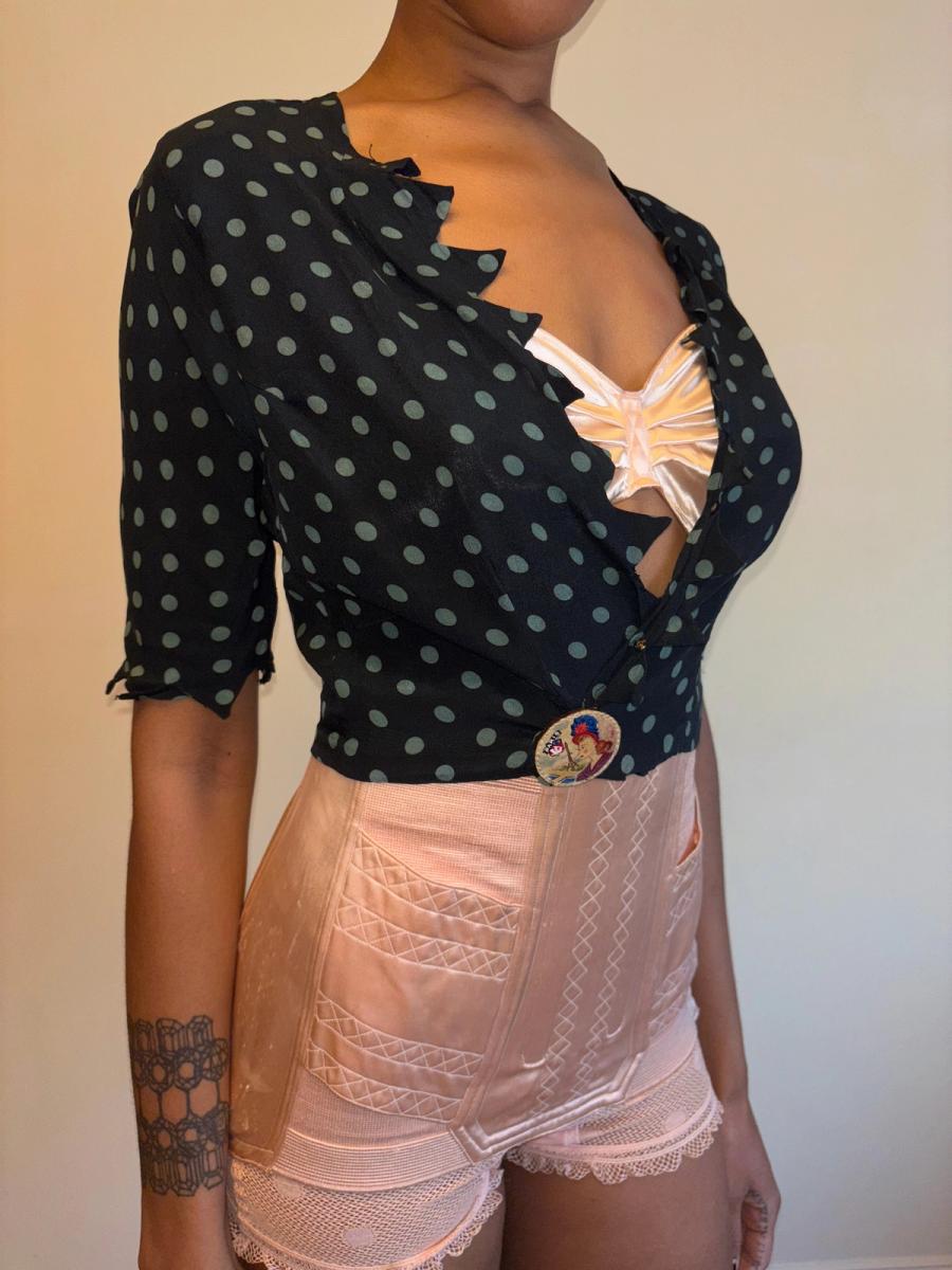 30s Polka Dot Top with Jagged Hem product image