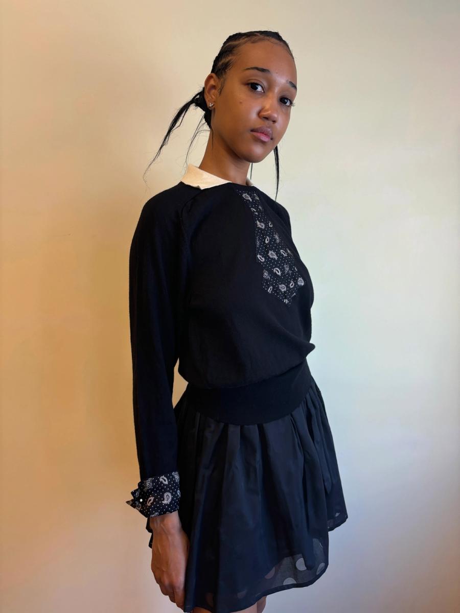 80s Mila Schön Tromp L'oeil Collar & Cuffs Tie Sweater product image