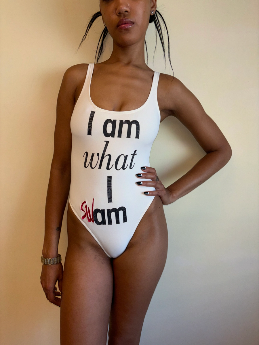 80s Moshchino 'I Am What I Swam' Swimsuit