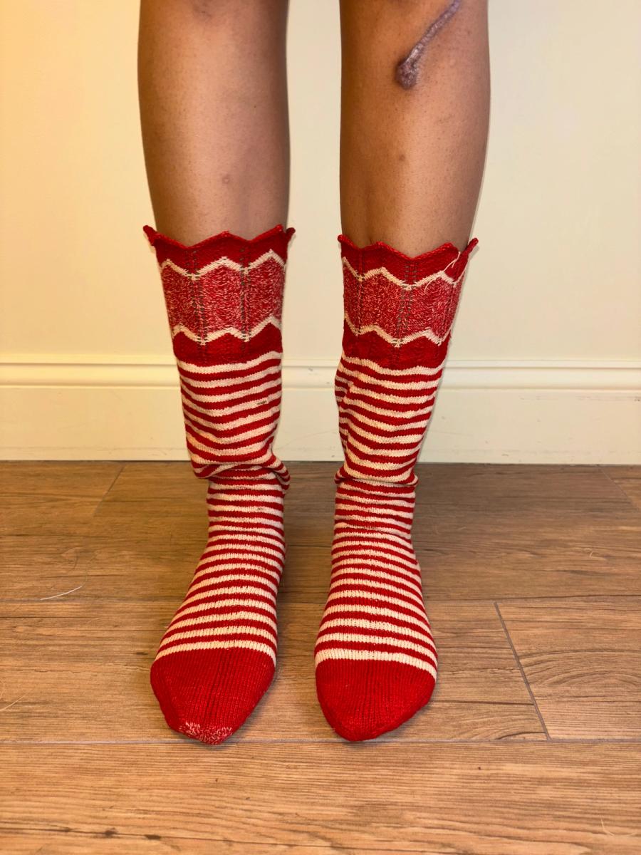 Antique Red and White Striped Knit Socks product image
