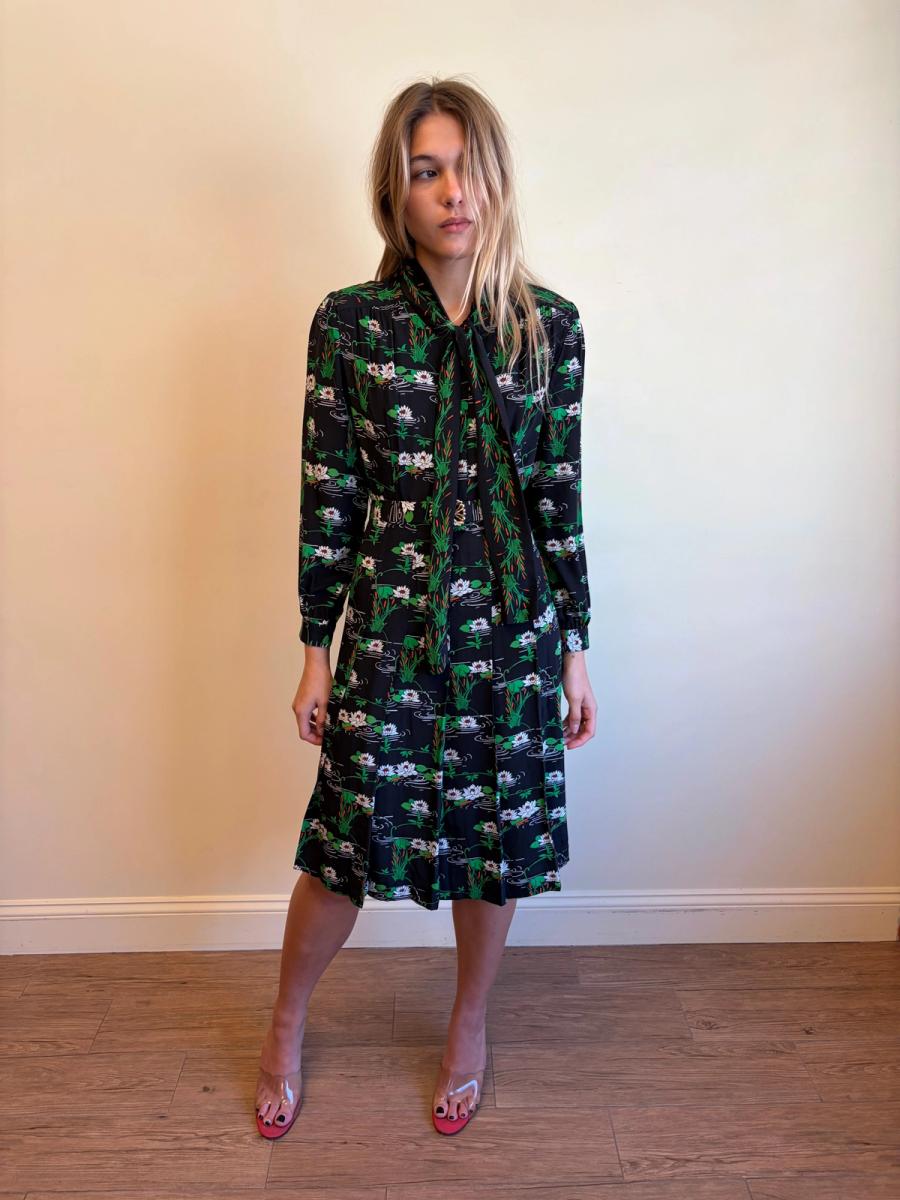 70s Koshino Sisters Lotus Print Secretary Dress product image