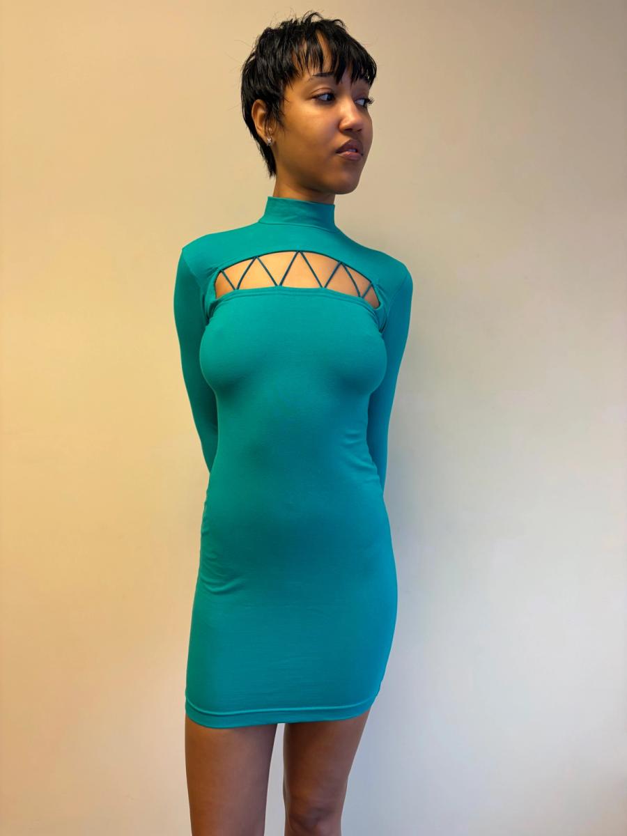 Vintage Chantal Thomass Cutout Teal Bodycon Dress product image