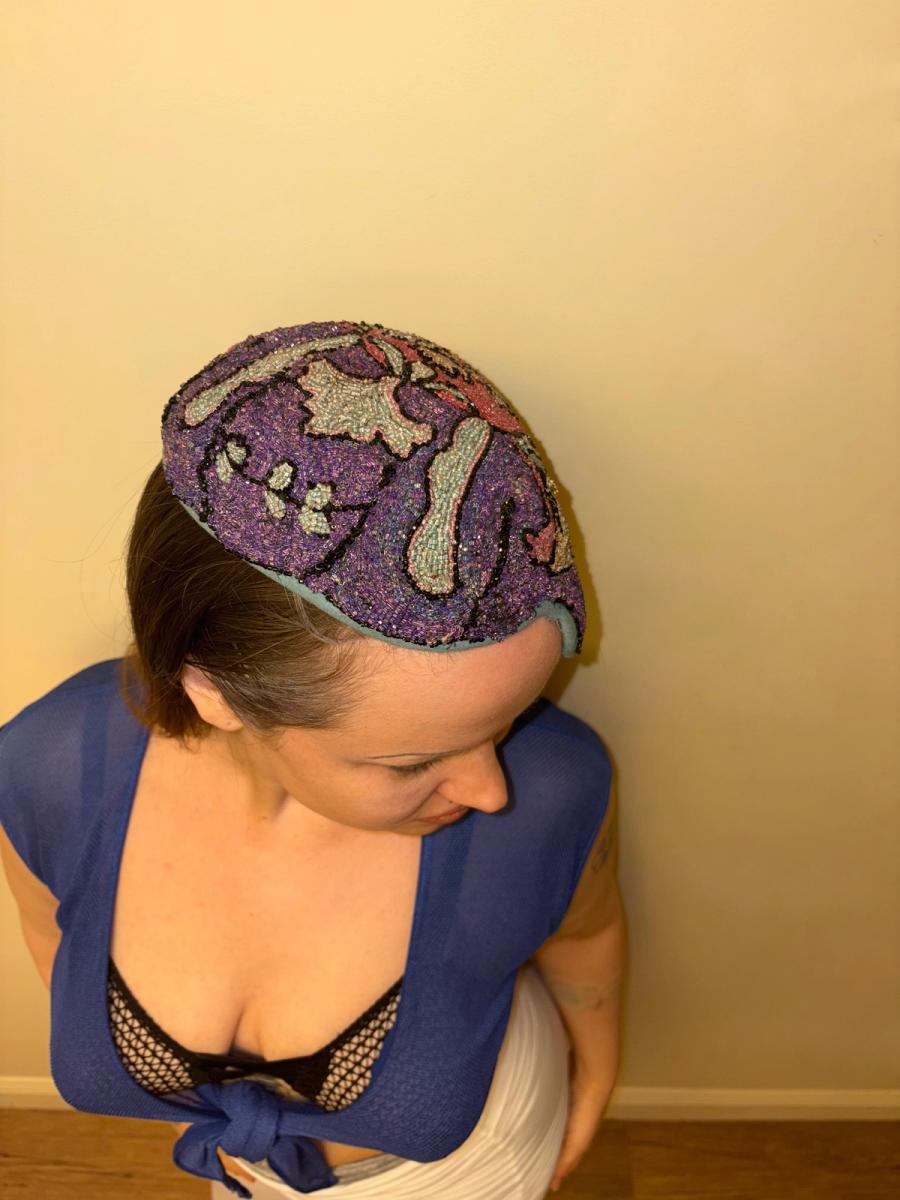 1920s Beaded Casque Helmet Hat product image