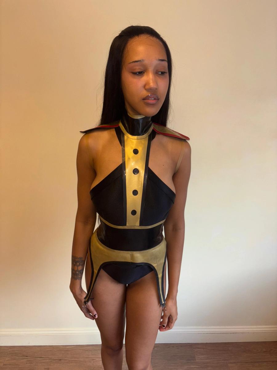Latex Cutout Suit Top with Garter Belt product image